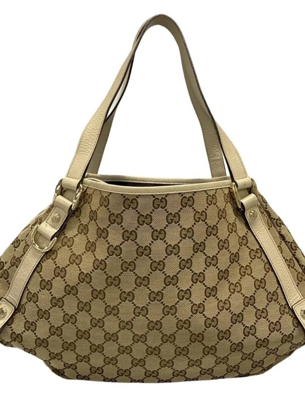GUCCI Abbey, GG pattern 130736 Beige Dark Brown Cream Jacquard Leather Tote Bag - Picture 3 of 16